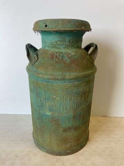 Green milk can - 24" tall