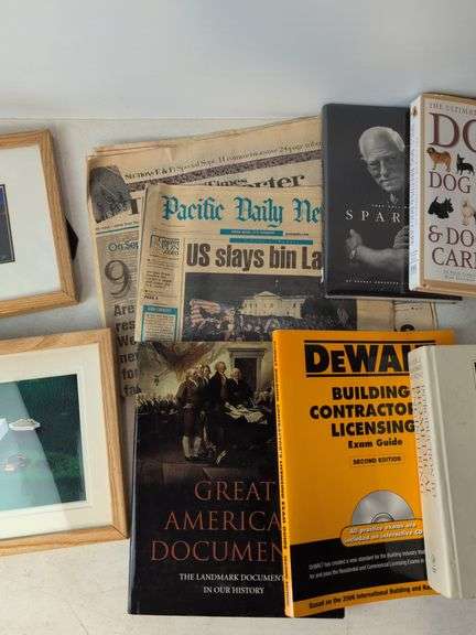 Miscellaneous books and frames photographs
