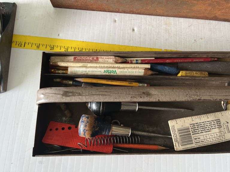Toolbox with Snips, Rulers, Planers, Etc.