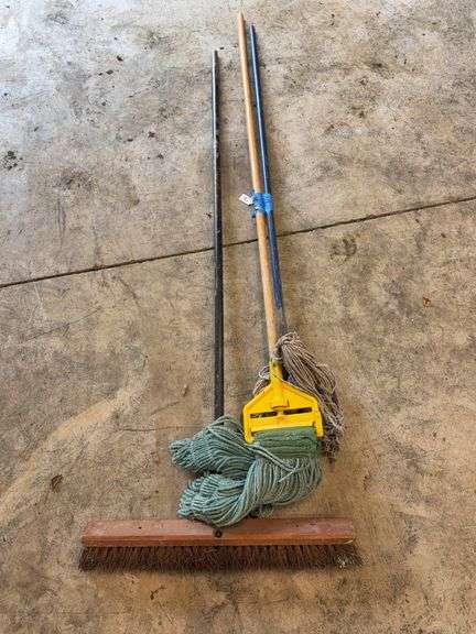 PUSH BROOM AND 2 MOPS