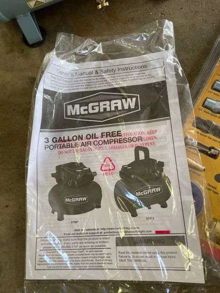 MCGRAW 3 HP AIR COMPRESSOR AND CENTRAL PNEUMATIC STARTER KIT