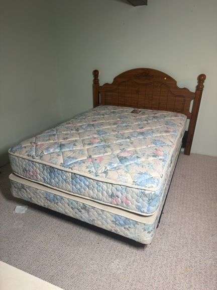 Twin Sized Bed Frame w/ Mattress and Box Springs and Wooden Head Board