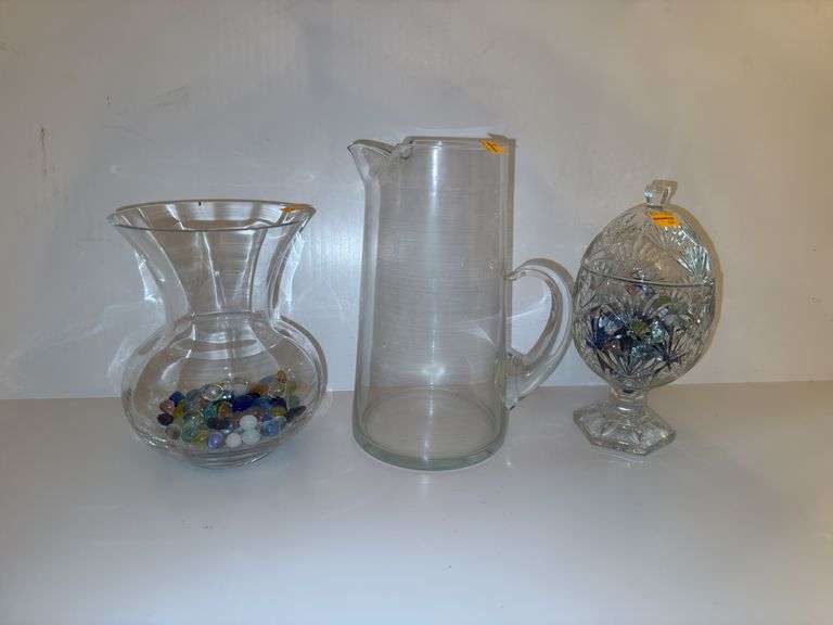 Glass Vases and Candy Dish w/ Glass Stones