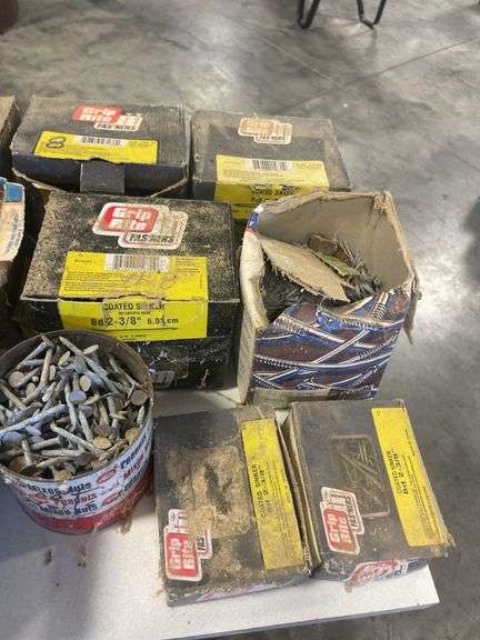 Tote of nails - many in original boxes