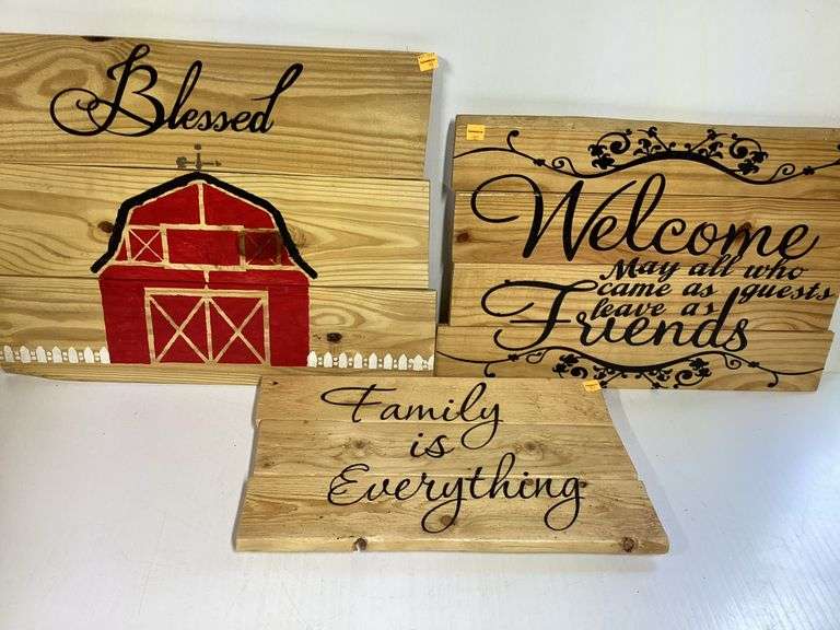 3 Wooden Primitive Signs
