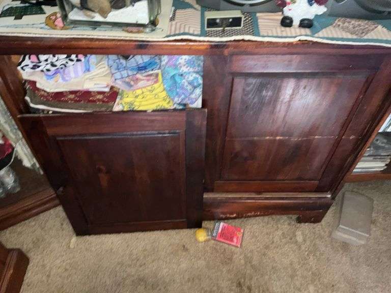 WOOD CABINET W/SPEAKERS AND SHELF OF DVD'S/CD'S