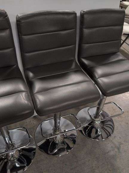 (4) matching grey leather swivel adjustable bar stools