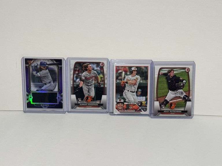 2024 Topps Bo Bichette Single Jumbo Relic Card, 2023 Bowman Gunnar Henderson RC, 2023 Topps Adley Ru