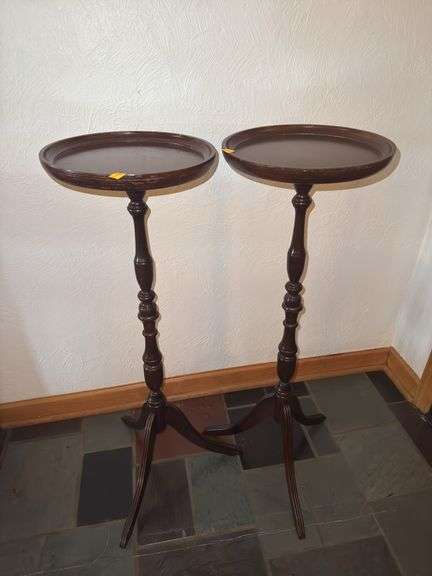 (2) Late 20th Century Georgian Mahogany Tripod Pedestal Plant Stands