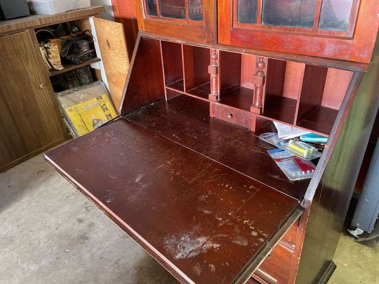 VINTAGE SECRETARY DESK WITH CHINA HUTCH