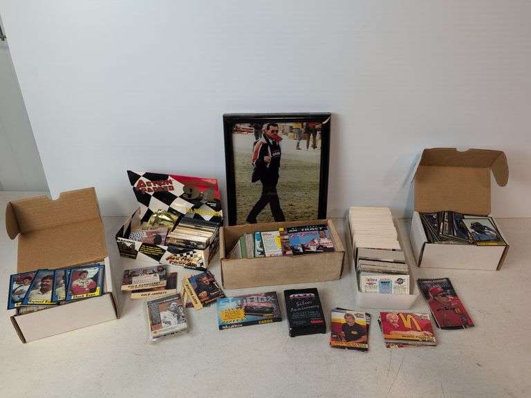Assortment of racing cards and framed picture