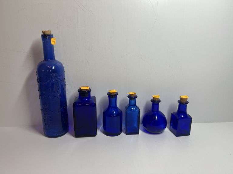Assorted Cobalt Blue Bottles