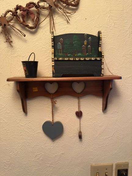 WOODEN DISPLAY SHELF, WALL SHELVES, DECOR, CD'S, AND MORE