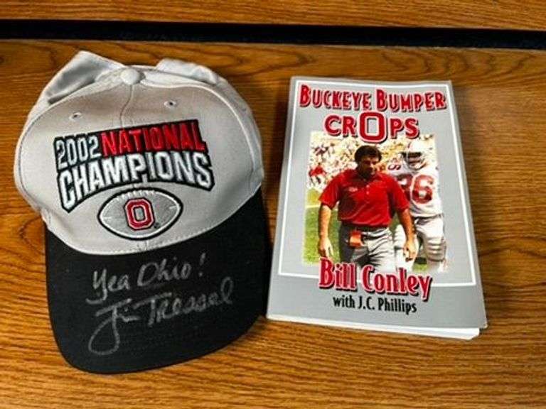 OHIO STATE LOT- JIM TRESSEL SIGNED HAT & BILL CONLEY SIGNED BOOK