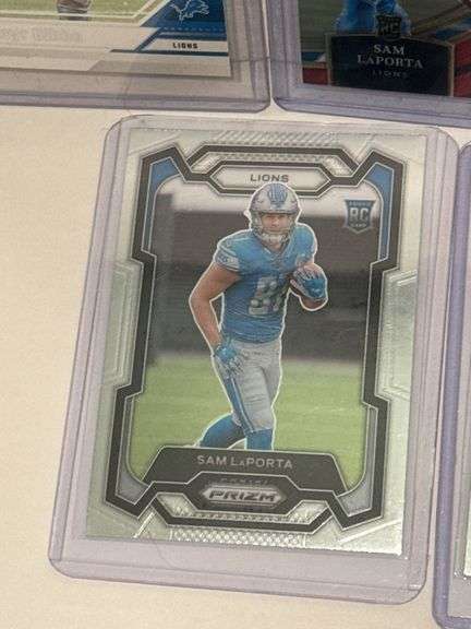 2023 Panini Select Jahmyr Gibbs RC, (2) 2023 Panini Prizm Sam LaPorta RC, (2) 2023 Panini Mosaic Sam