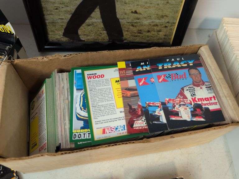 Assortment of racing cards and framed picture