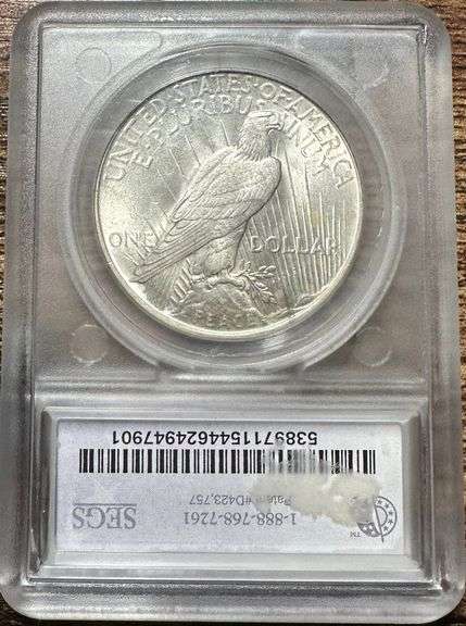 1922 Clashed Reverse Die Peace Silver Dollar MS-64 SEGS