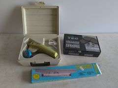Dymo label maker kit, rolling ruler, and ceramic disc brake pads