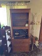 DISPLAY CUPBOARD, WOODEN SHELVING, HALL TREE AND MORE