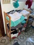 WOODEN TOWEL RACK AND PLASTIC ORGANIZER