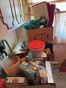 COUNTER ITEMS INCL. SODA-STREAM MACHINE AND BOTTLES, KITCHEN SUPPLIES, LAUNDRY DETERGENT AND MORE
