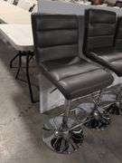 (4) matching grey leather swivel adjustable bar stools