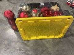 Tote of Christmas lights and decorative bulbs