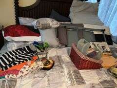 KING SIZE BED AND CONTENTS ON BED