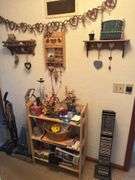 WOODEN DISPLAY SHELF, WALL SHELVES, DECOR, CD'S, AND MORE