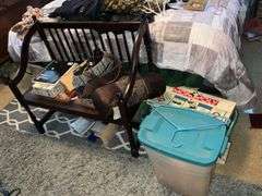 WOODEN BENCH AND ASSORTED GAMES