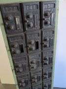 Vintage post office boxes and antique conveyor rollers