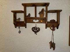 WOODEN DISPLAY SHELF, WALL SHELVES, DECOR, CD'S, AND MORE