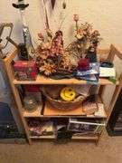 WOODEN DISPLAY SHELF, WALL SHELVES, DECOR, CD'S, AND MORE