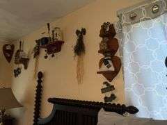 WOODEN SHELVES AND RUSTIC DECOR ON WALL