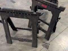 Keter collapsible work bench and (2) Task Force plastic saw horses