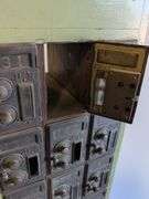 Vintage post office boxes and antique conveyor rollers