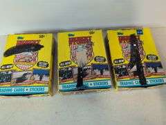 (5) Desert Storm trading card wax boxes- (2) factory sealed, and other Desert Storm cards and items