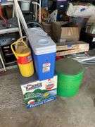 COOLERS, DRINK JUSGS, AND PORTABLE CAMPING TOILET