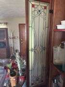 WOODEN AND STAINED GLASS TYPE CORNER CABINET 84" X 42"