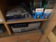 ENTERTAINMENT CENTER W/TV, MOVIES, AND FOLDING TV TRAY