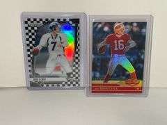 2023 Panini Plates and Patches Joe Montana Card (#’d 27/35) and 2024 Panini Prizm John Elway Checker