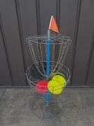 Disc golf free standing basket with (9) discs