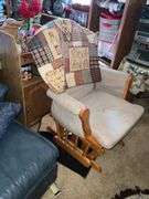 PAIR OF UPHOLSTERED CHAIRS AND GLIDER ROCKER