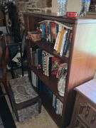 VINTAGE 1970's STEREO W/8 TRACK PLAYER AND BOOKCASE WITH ALL CONTENTS/BOOKS