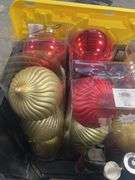 Tote of Christmas lights and decorative bulbs