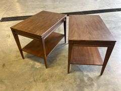 (2) brown matching wooden end tables