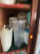 WOODEN AND STAINED GLASS TYPE CORNER CABINET 84" X 42"