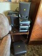 STAND WITH PHILIPS STEREO AND SPEAKERS