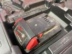 Milwaukee pack out and tool box with drill, impact, battery and charger