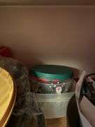 CONTENTS OF UPPER RED CABINETS INCL. CROCKPOT, VINTAGE MIXER, BOWLS ETC.